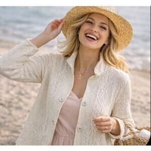 White soft button down Chico's textured jacket